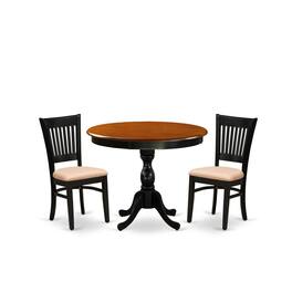 East West Furniture - 3-Pc Kitchen Dining Table Set Consists of a Kitchen Table and 2 Linen Fabric Mid Century Chairs - Multi-Color