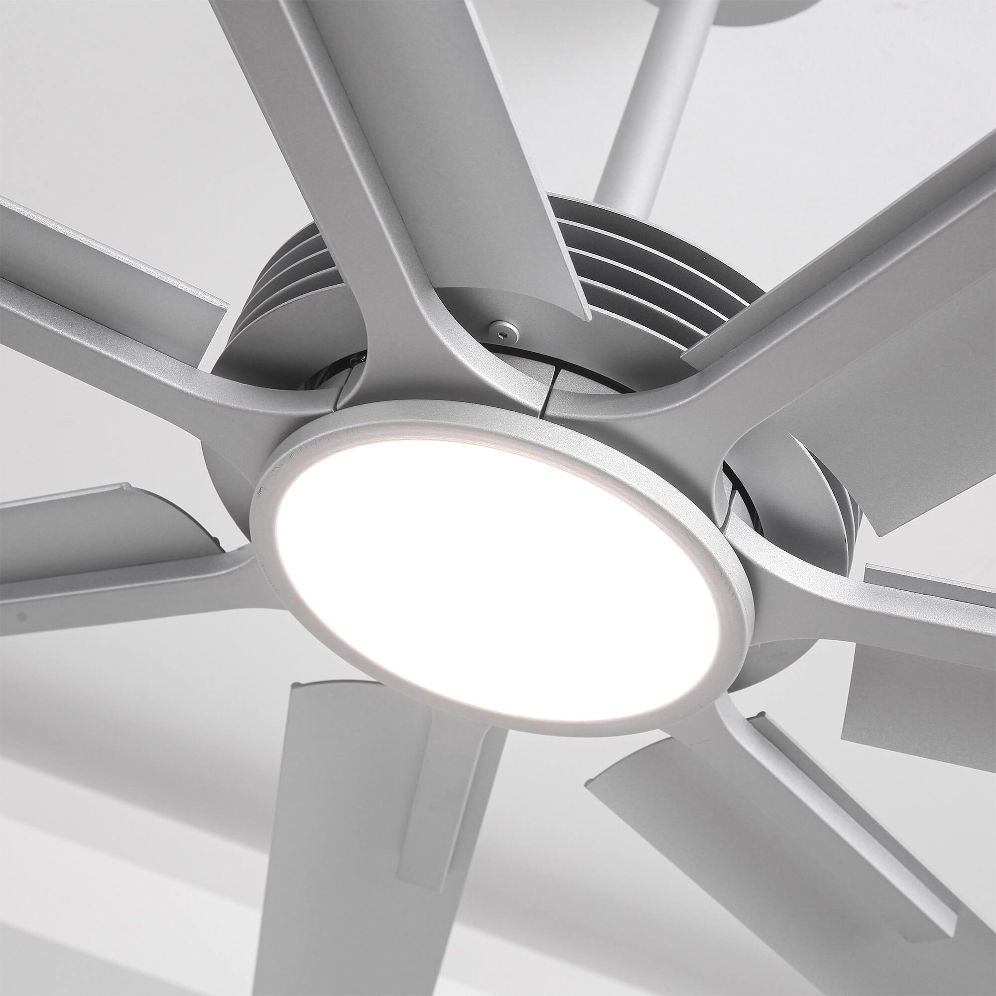 Alt View 4. Parrot Uncle - 84-inch Silver Industrial Extra Large Commercial HVLS LED Ceiling Fan with 7 Aluminum Blades and Remote Control - Silver.