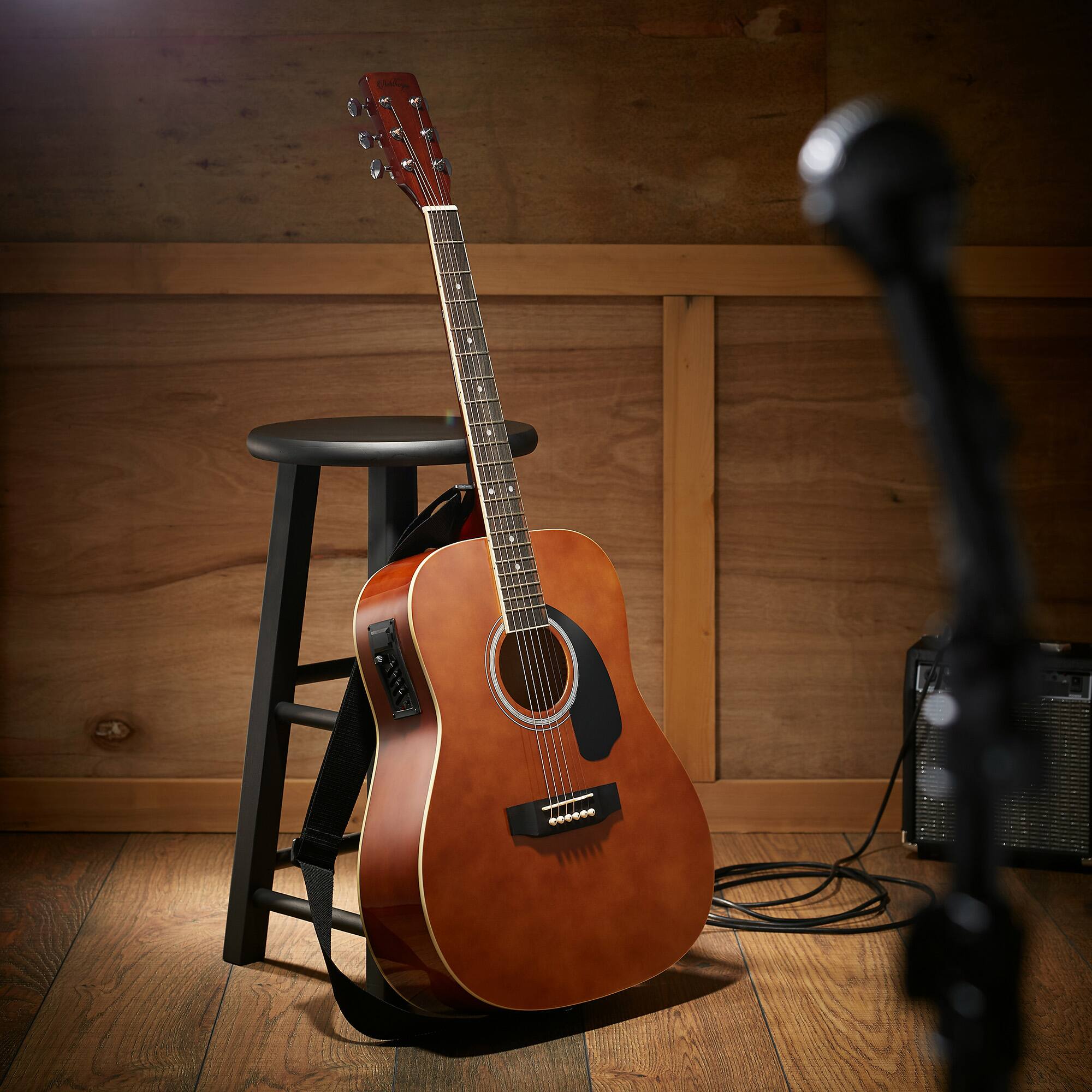 Alt View 1. Ashthorpe - Full-Size Dreadnought Acoustic-Electric Guitar Bundle - Tonewoods - Brown.