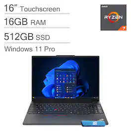 Lenovo - ThinkPad E16 Gen 2 16" FHD+ Touchscreen Laptop - AMD Ryzen 7 7735U - 16GB RAM - 512GB SSD - Windows 11 Pro