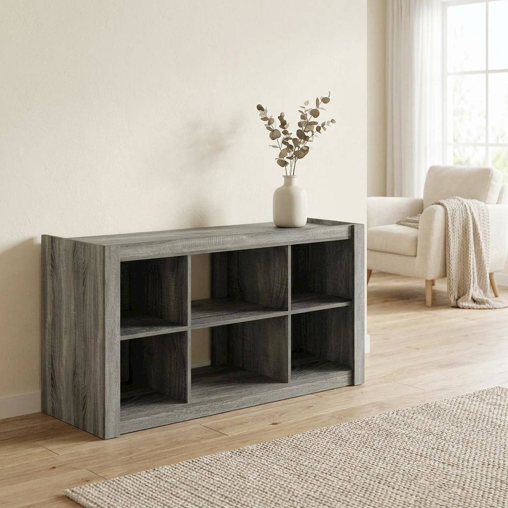 Alt View 2. FurniFact - Wooden TV stand, open shelves, storage compartments, French Oak Grey finish - Gray.