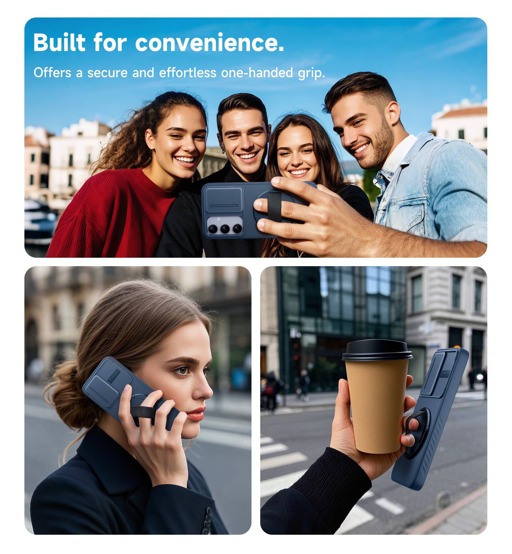 Built for convenience.  
Offers a secure and effortless one-handed grip.