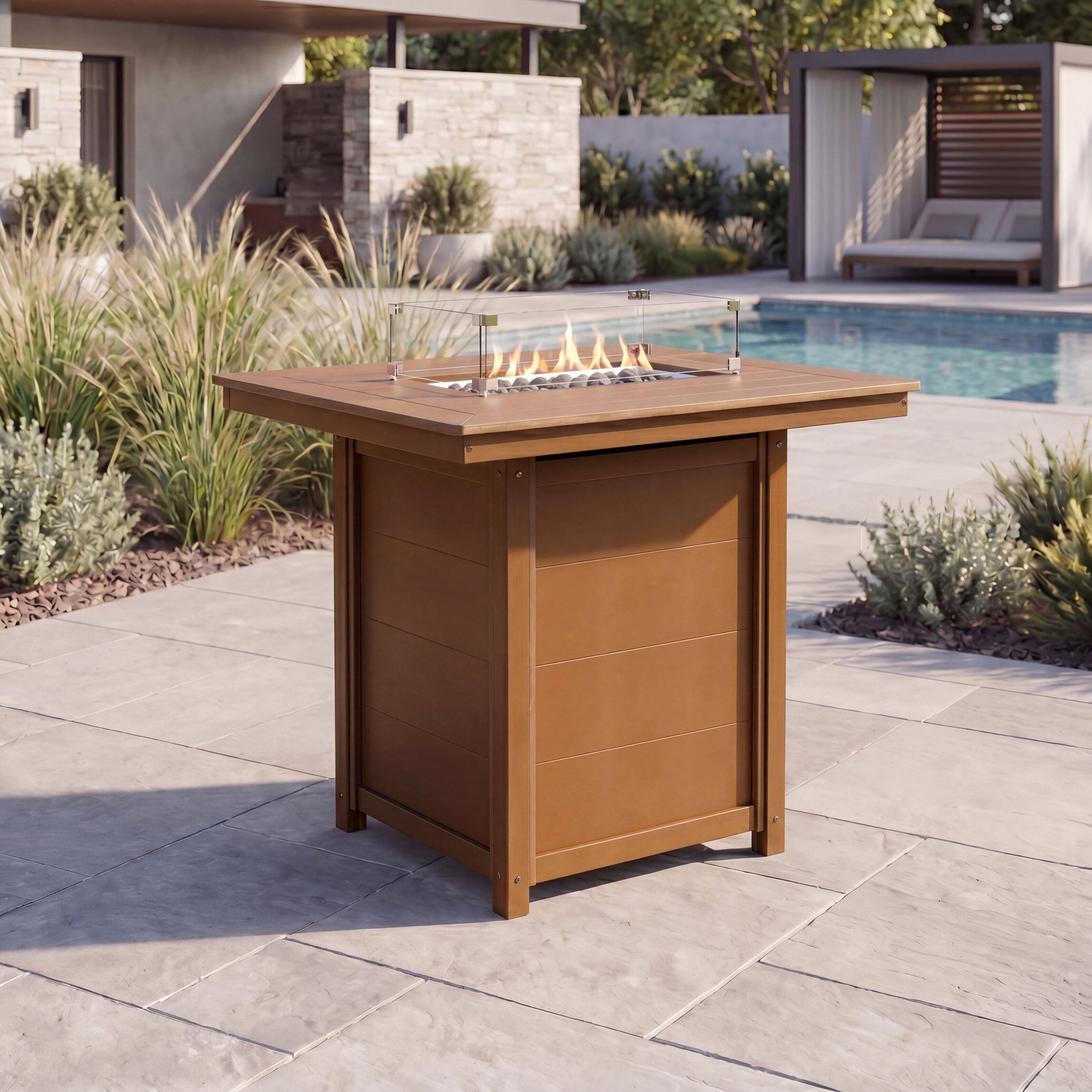 Angle. WestinTrends - WestinTrends Helios 46" Modern Outdoor Patio Gas Propane Rectangle Fire Pit Table - Teak.