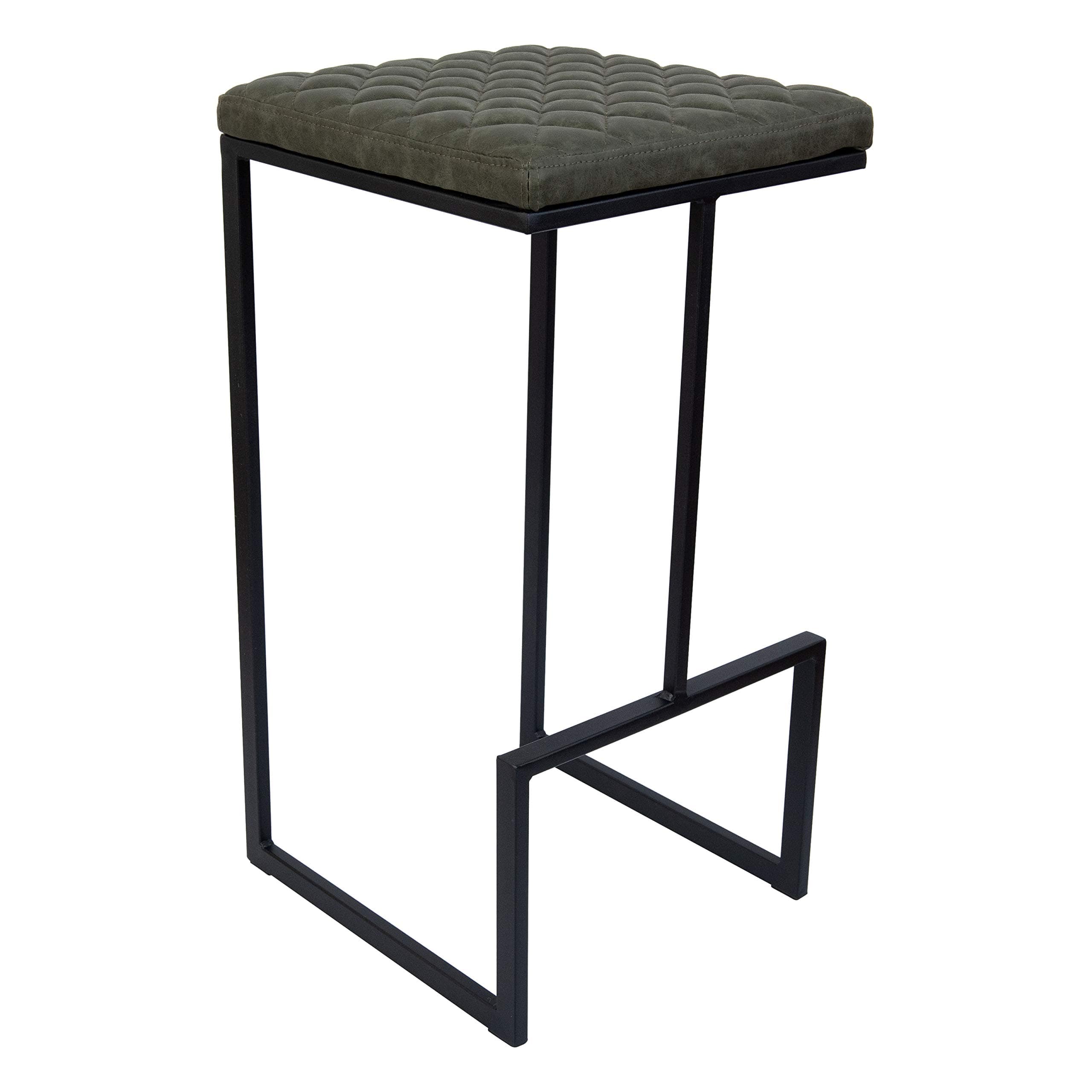 Front. LeisureMod - Quincy Modern Quilted Leather Bar Stool with Black Metal Frame Counter Height Chair for Kitchen and Counter Seating - Olive Green.