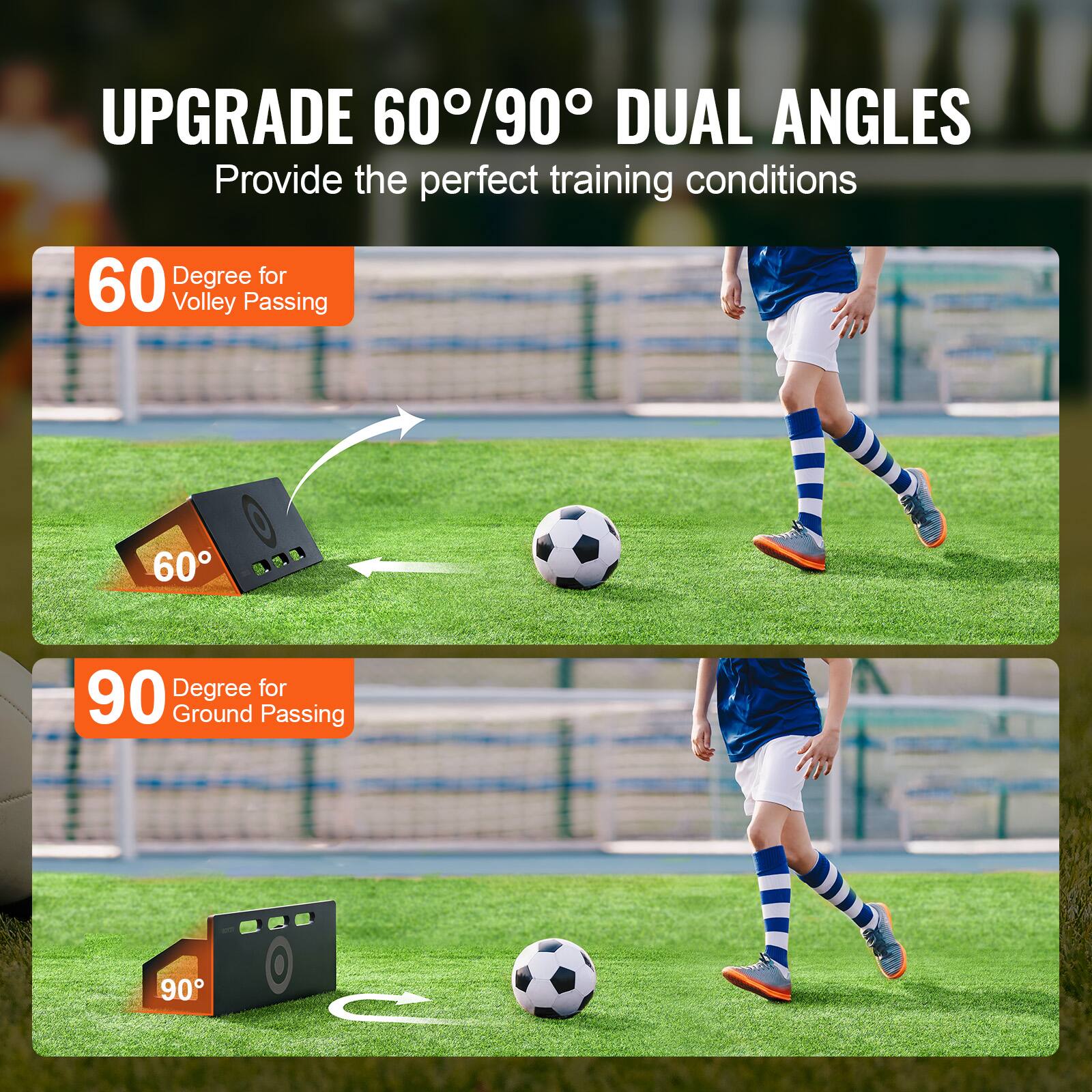 UPGRADE 60°/90° DUAL ANGLES  
Provide the perfect training conditions  

60°  
Degree for Volley Passing  

90°  
Degree for Ground Passing