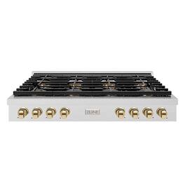 ZLINE - Autograph 48 in. Satin Steel Paramount Rangetop with 8 DuoPro Burners and Gold Accents (PSRTSZ-48-G) - Satin Stainless Steel