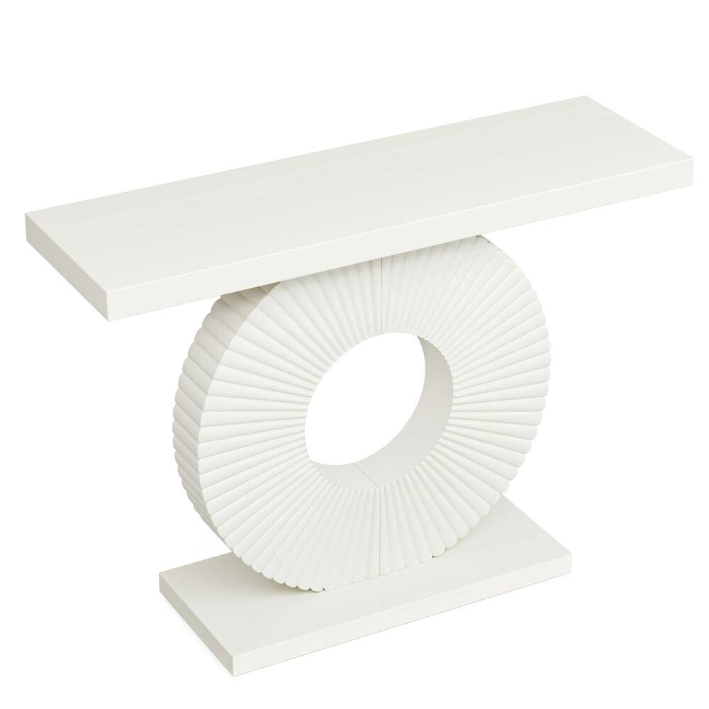 Angle. Kadyn - Entryway Table, Console Sofa Table,Modern Console Table 40" Wood Sofa Table with Geometric Base,White - White.