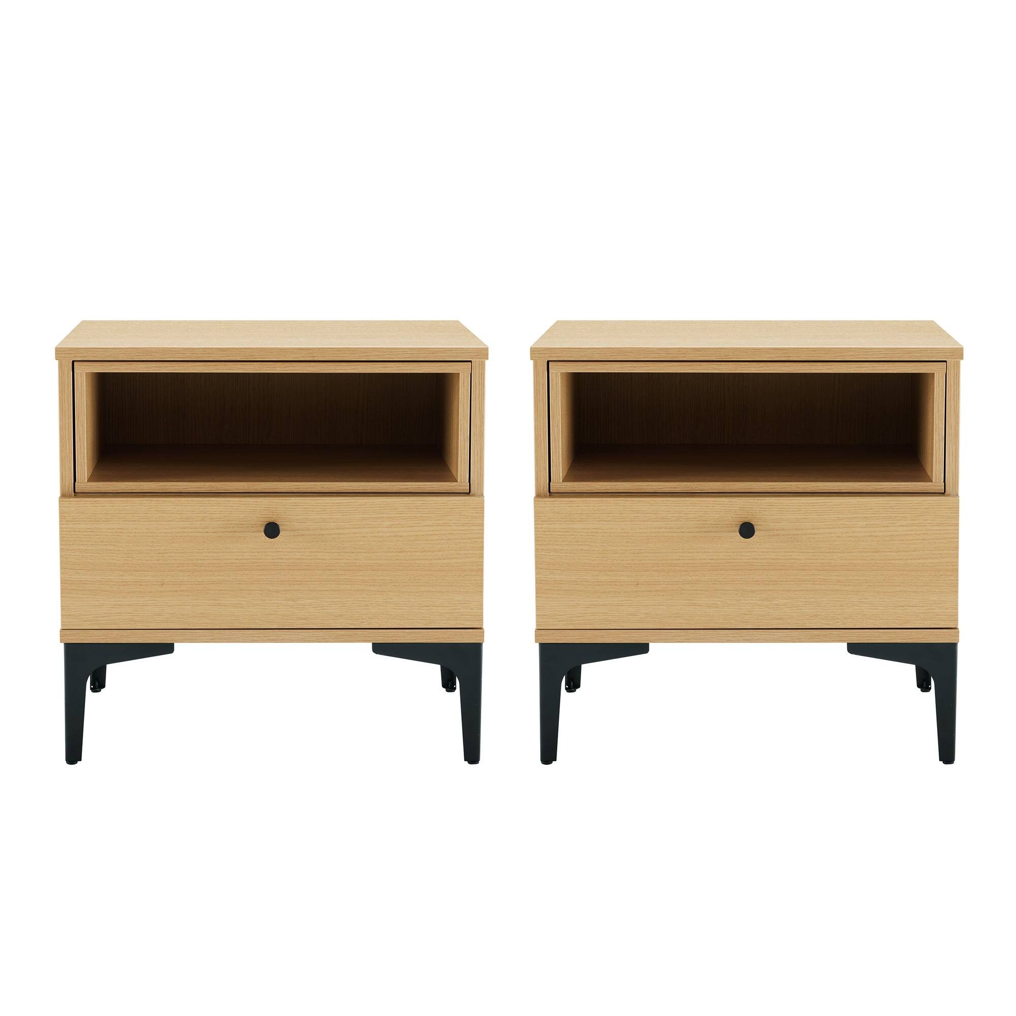 Front. Manhattan Comfort - Amara Modern 20" Nightstand - Set of 2 - Light Oak.