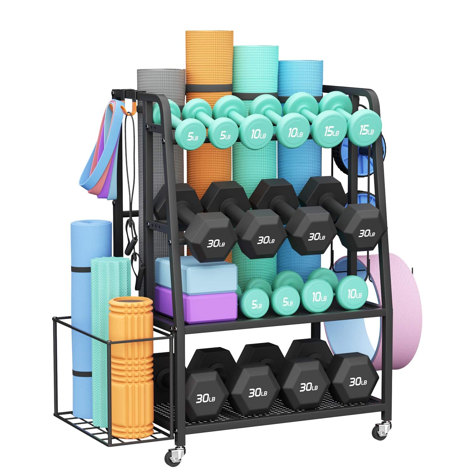 Alchemy Casas - Weight Rack For Home Gym Dumbbell Stand Only Adjustable Dumbbells Kettlebells Yoga Mat Storage With Wheels - Multi