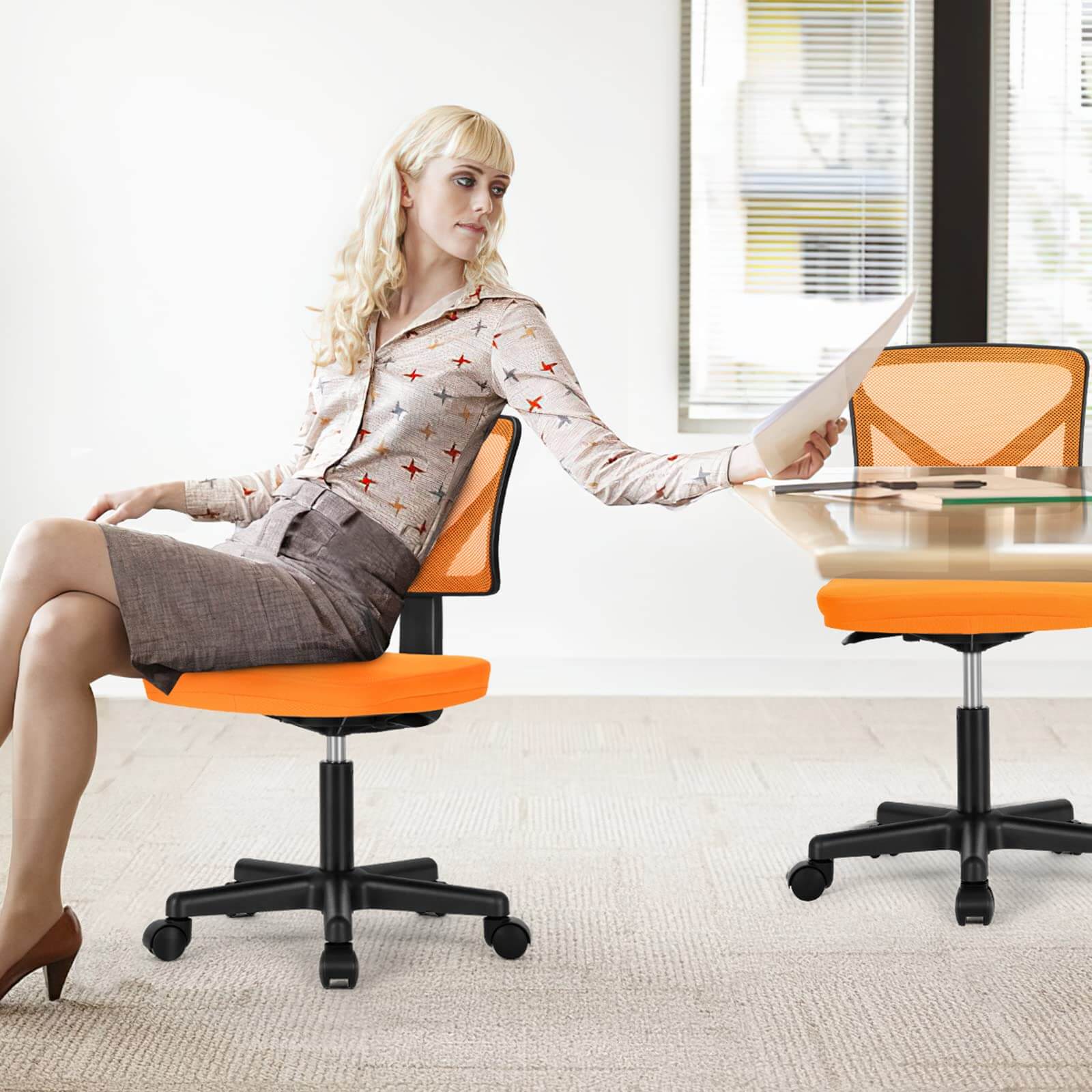 Alt View 3. Bestier - Ergonomic Low-Back Mesh Armless Office Chair, Adjustable Swivel Rolling Computer Chair Home Office Desk Chair - Orange.