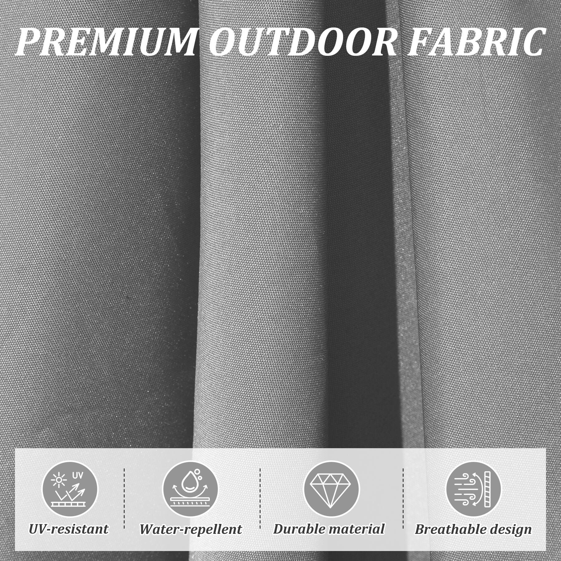 PREMIUM OUTDOOR FABRIC

- UV-resistant
- Water-repellent
- Durable material
- Breathable design