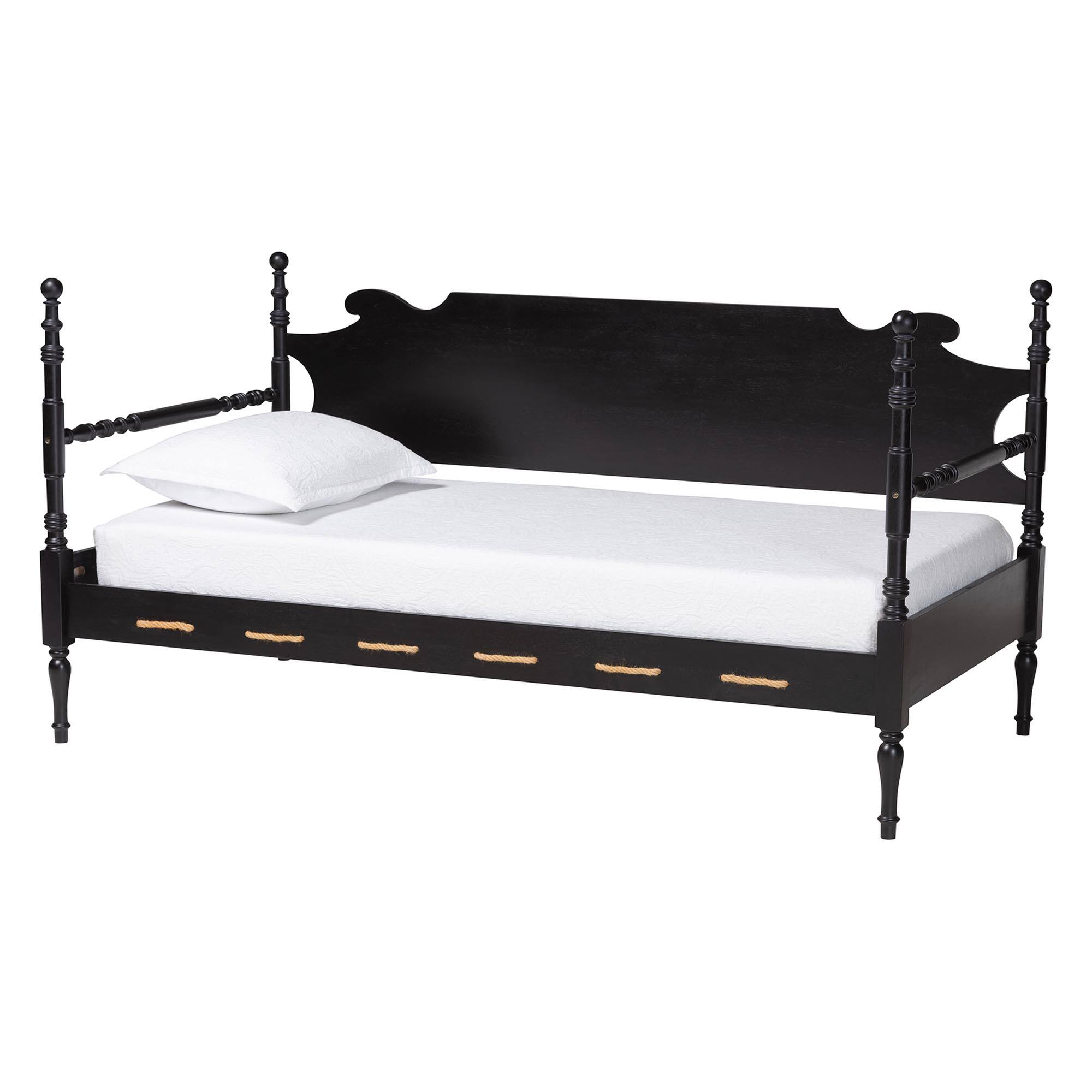 Baxton Studio - Gaetano Wood Daybed with Turned Spindle Post, Twin - Black