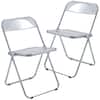Front. LeisureMod - Lawrence 2-PCS Clear Accent Chair, Folding Acrylic Design with Chrome Frame, Portable Assembled Seating - Clear.