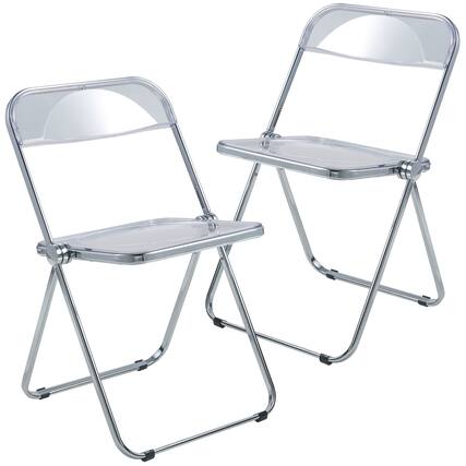 Front. LeisureMod - Lawrence 2-PCS Clear Accent Chair, Folding Acrylic Design with Chrome Frame, Portable Assembled Seating - Clear.