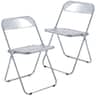 LeisureMod - Lawrence 2-PCS Accent Chair, Folding Acrylic Design with Chrome Frame, Portable Assembled Seating - Clear
