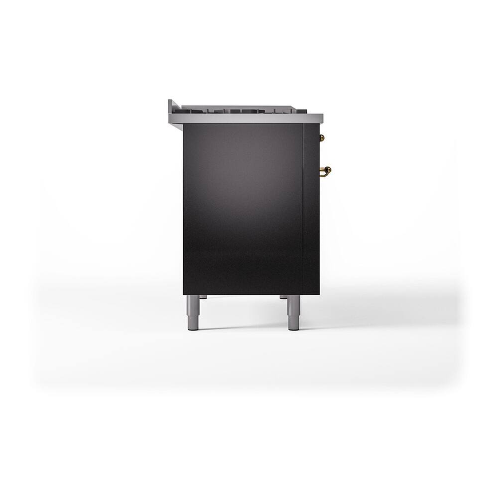 Alt View 10. ILVE - ILVE Nostalgie II Series 48 in. Dual Fuel Range with 5 Sealed Burners + Griddle (Liquid Propane, Brass Trim) - Glossy Black.