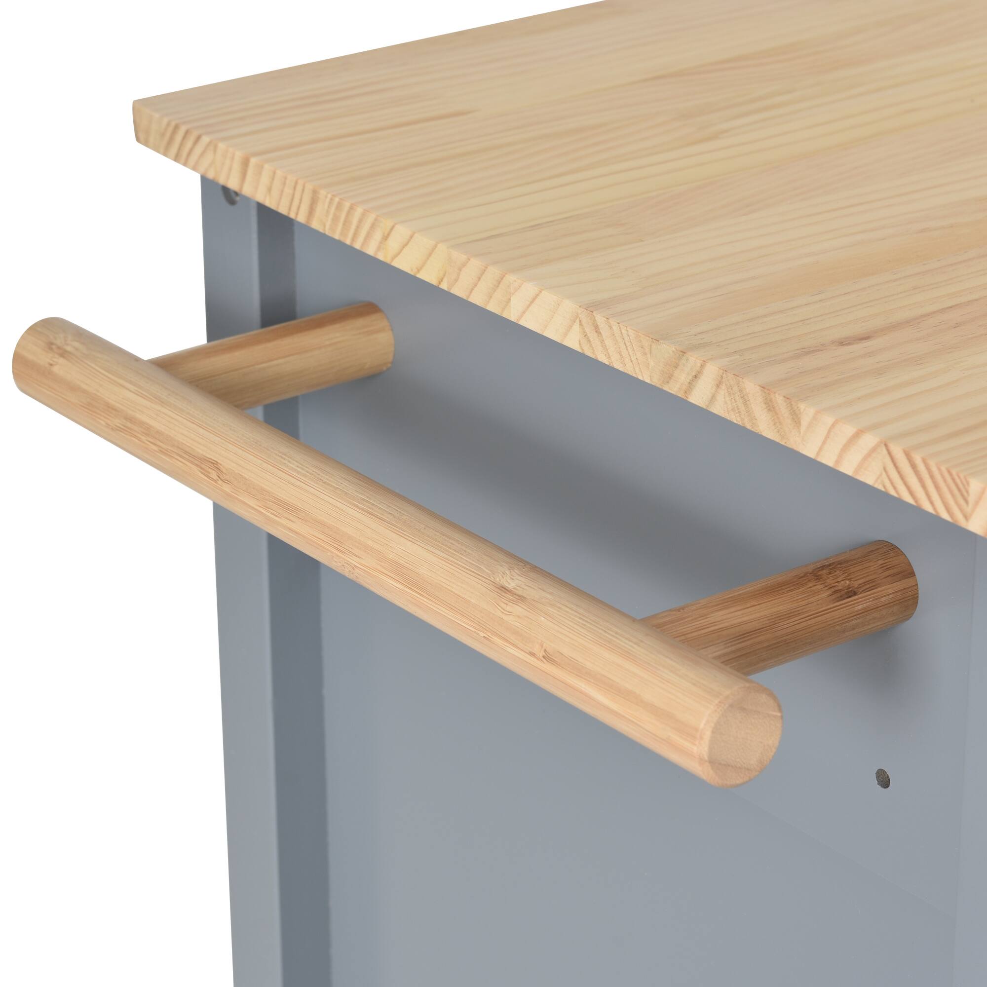 Alt View 8. Forest'nSky - 54.3" Kitchen Island Cart with Solid Wood Top – 4 Doors, 2 Drawers, Spice Rack & Towel Rack, Locking Wheels, Grey Blue - Grey Blue.