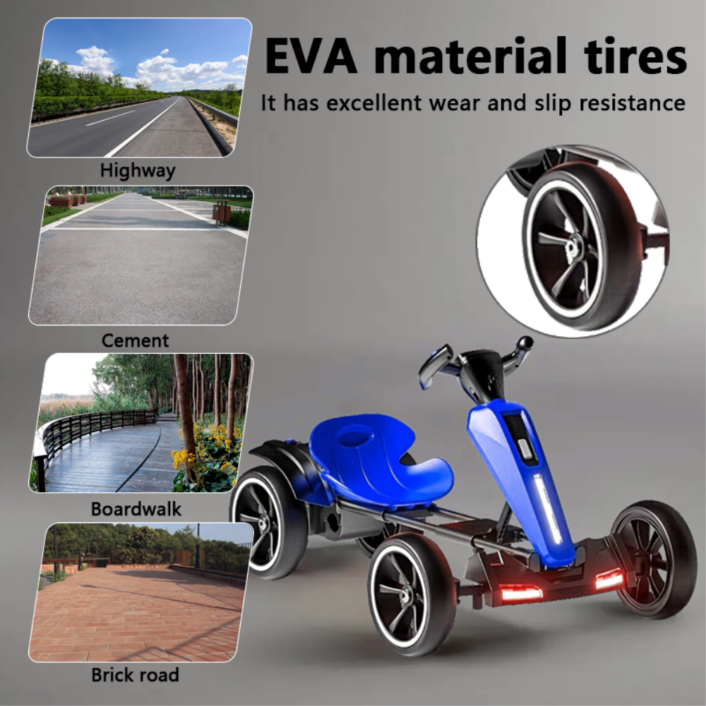 EVA material tires  
It has excellent wear and slip resistance  

Highway  
Cement  
Boardwalk  
Brick road