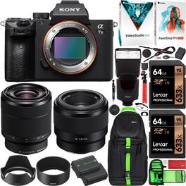 Sony - a7 III Mirrorless 4K Camera 2 Lens Kit 28-70mm + 50mm Case 2 Battery Pro Bundle