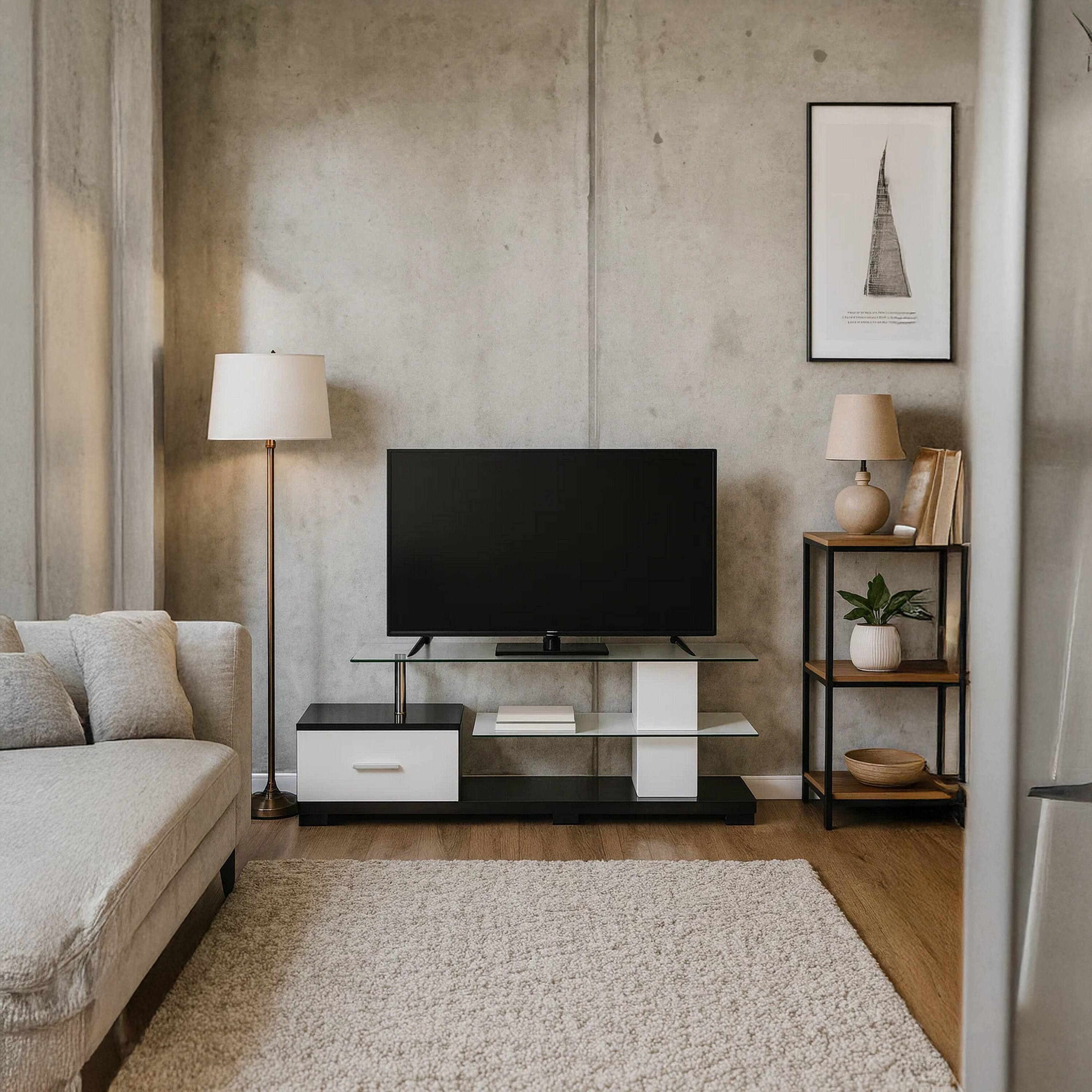 Alt View 5. Manhattan Lane - Affable TV Stand, White & Black - White & Black.