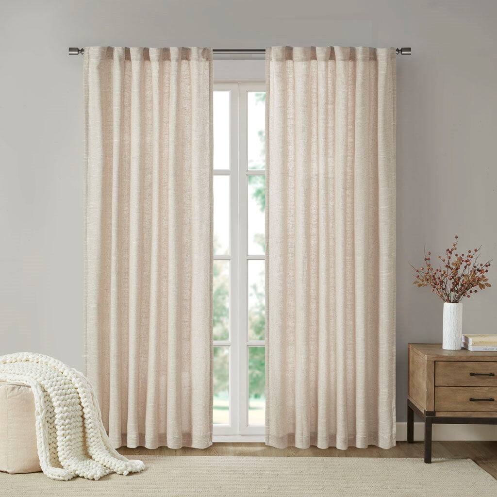 Alt View 2. BreeBe - Faux Linen Rod Pocket and Back Tab Fleece Lined Curtain Panel(Only 1 Pc Panel) - Natural.