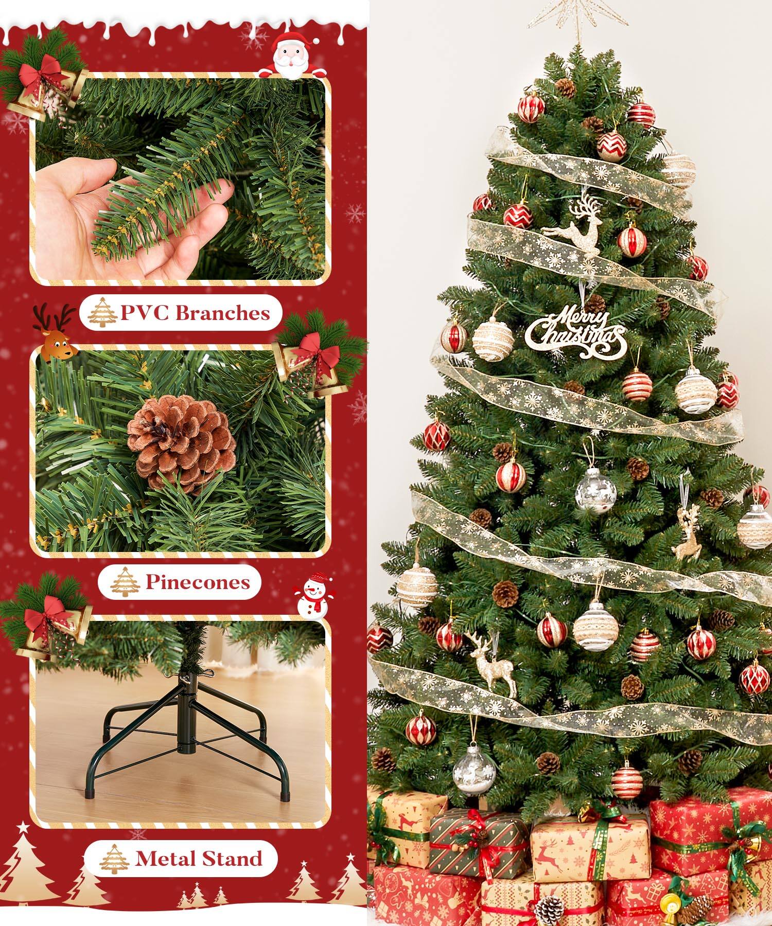 - PVC Branches
- Pinecones
- Metal Stand
- Merry Christmas