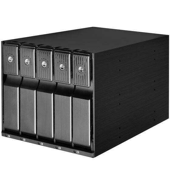 Front. SilverStone - SST-FS305-12G-X Three 5.25" device bay to five 3.5" SAS-12G / SATA-6Gbit/s trayless hot-swap cage - Black.
