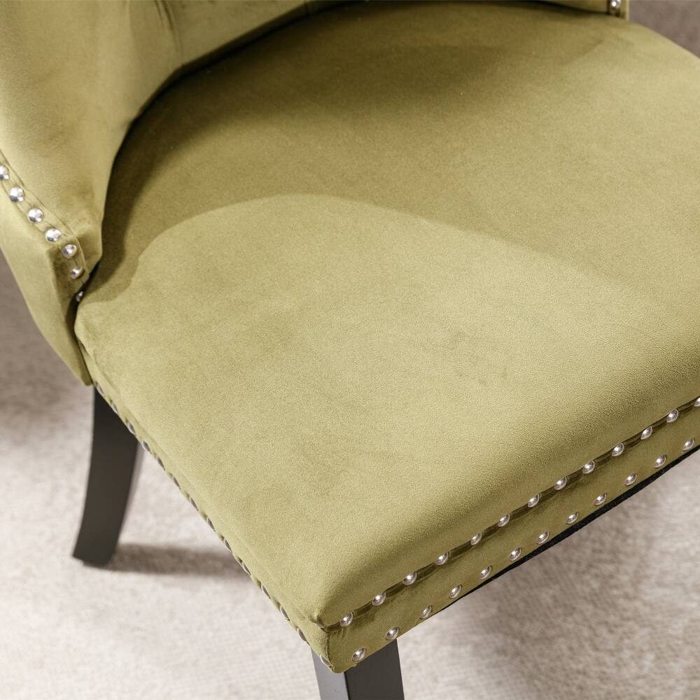 Alt View 7. Loheer - Loheer Olive Green Velvet Dining Chairs Set of 2, Tufted Upholstered High Back Chairs with Nailhead Trim - Olive Green.