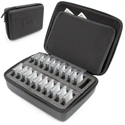 Front. CASEMATIX - 1 oz Silver Bar Capsule Holder Case for 1 Troy Ounce Silver Bars, Bullion Storage Box Fits 20 Capsules up to 50mm - Black.
