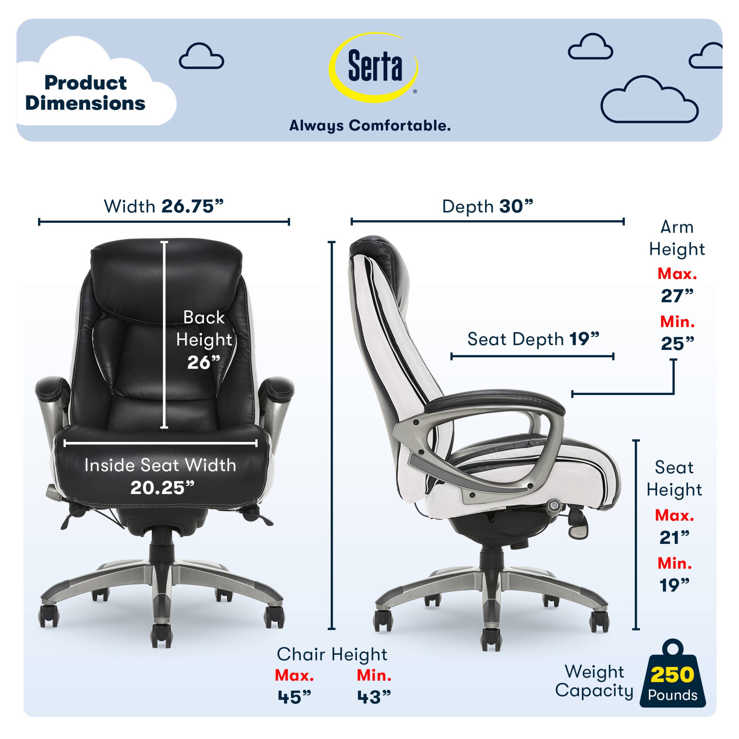 Alt View 11. Serta - Lautner Executive Office Chair - Black with White Mesh Accents.