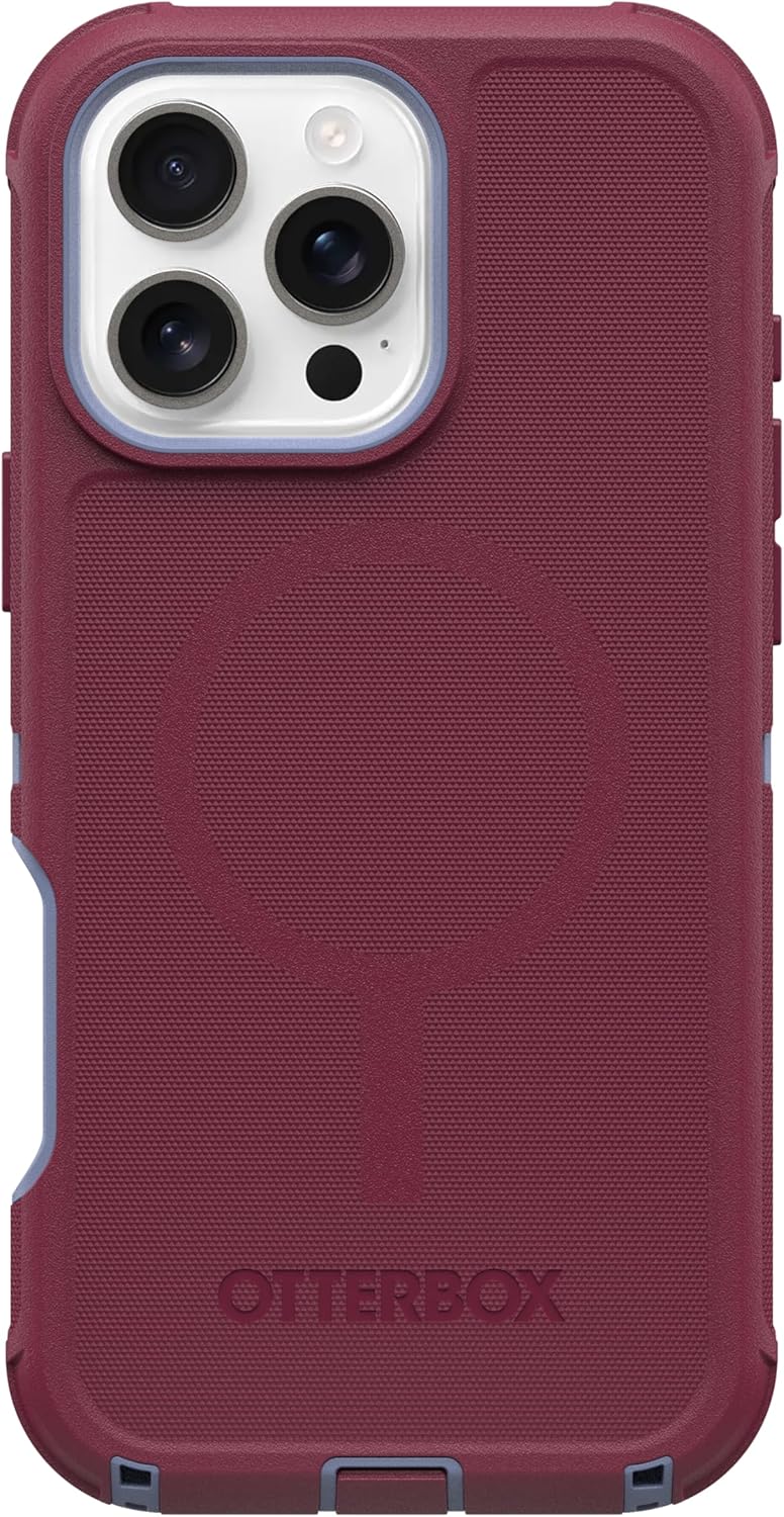 Left. OtterBox - OtterBox - Defender Series Pro Hard Shell for MagSafe for Apple iPhone 16 Pro Max - Velvet Orchard (Pink & Blue).