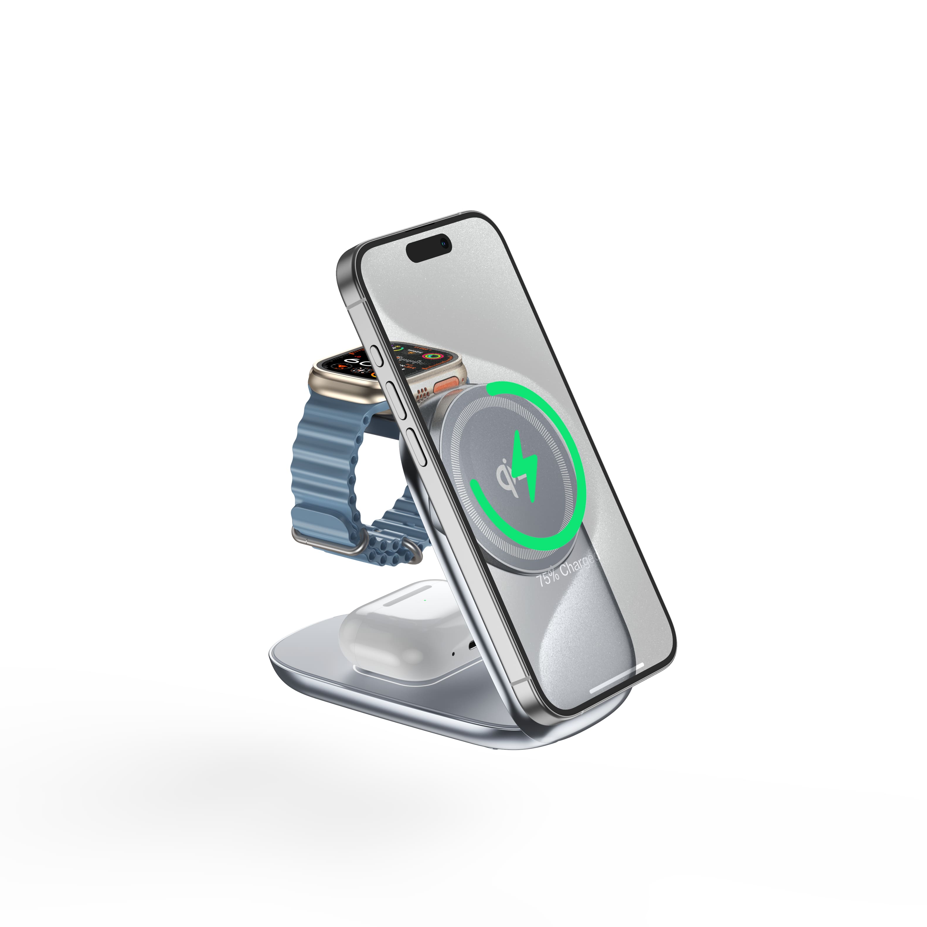 Cluzine - Magnetic Wireless Charger Phone Holder, 4-in-1 Fast Wireless Charging Stand for Mobile Phones