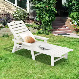 Costway - Patio Lounge Chair Chaise Adjustable Back Weatherproof HDPE Cup Holder - White