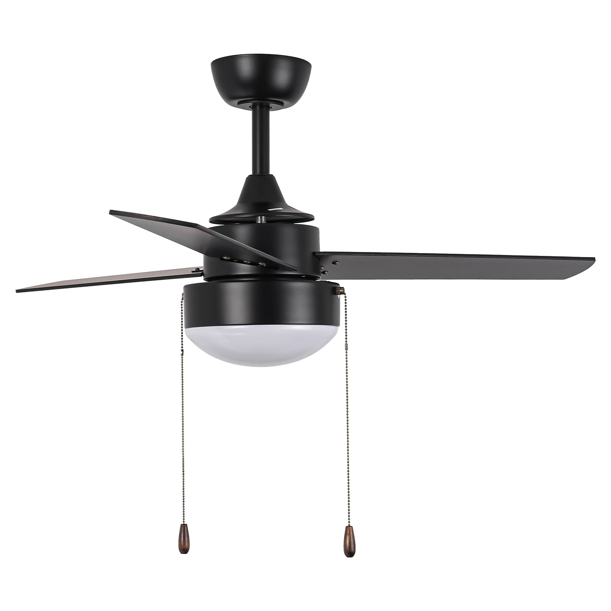 Alt View 6. Vaczon - 42" Modern Black 3-Speed AC Motor Ceiling Fan with Pull Chain - Black.