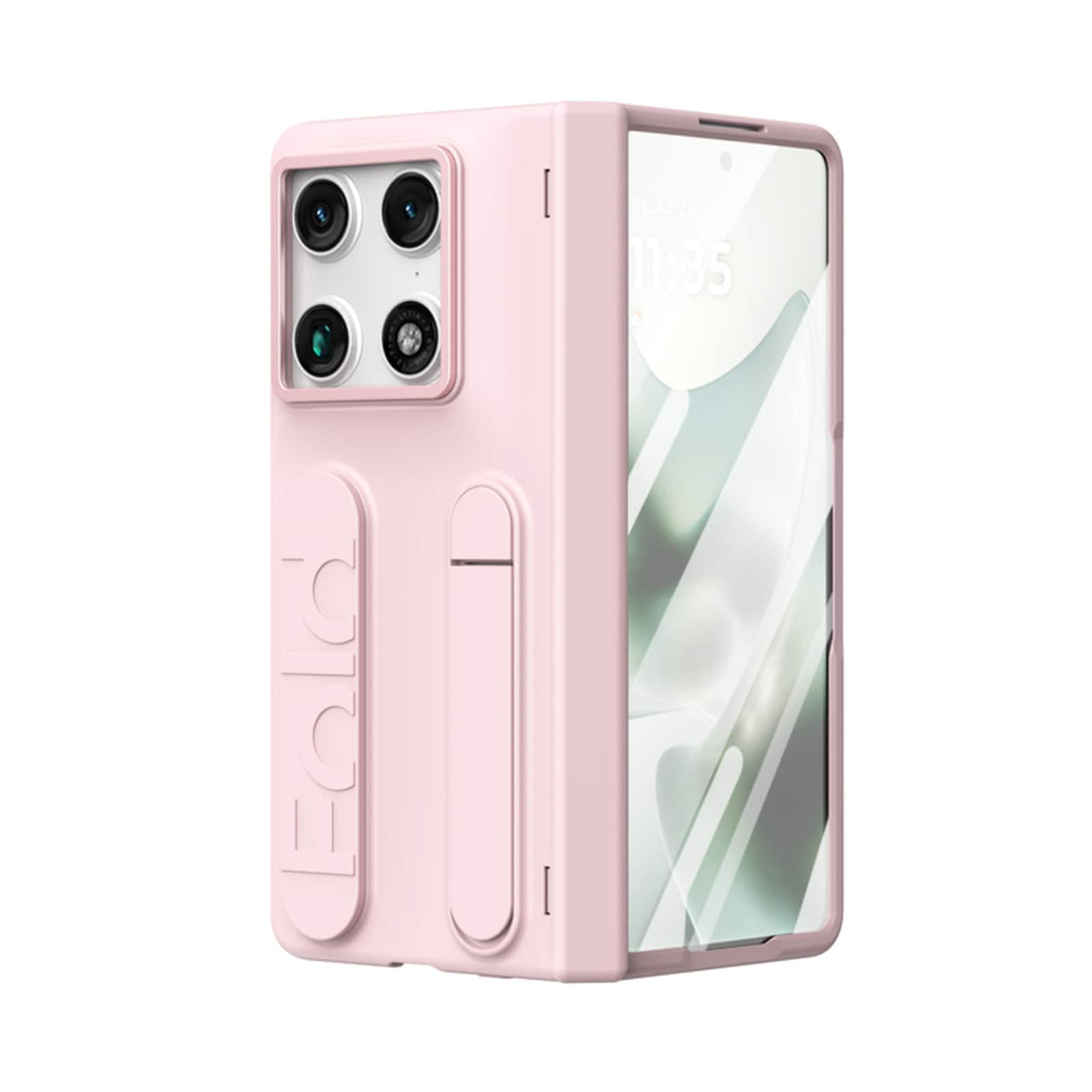 UUCOVER - For Motorola Razr Fold (2026) Kickstand Case with Card Slot, Silicone Wristband & Tempered Screen Protector, Hinge Cover - Pink price history on PriceWatchPro