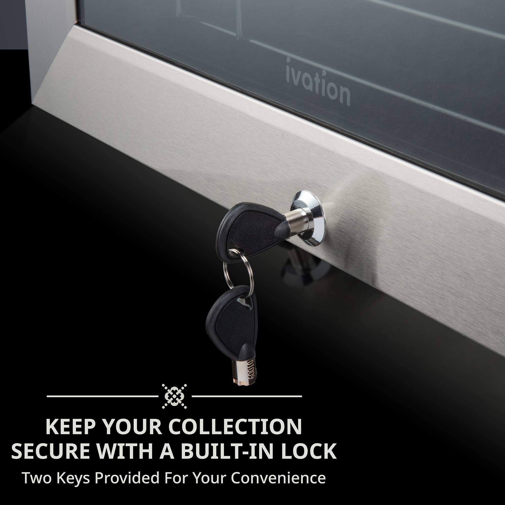 Keep your collection secure with a built-in lock. Two keys provided for your convenience.