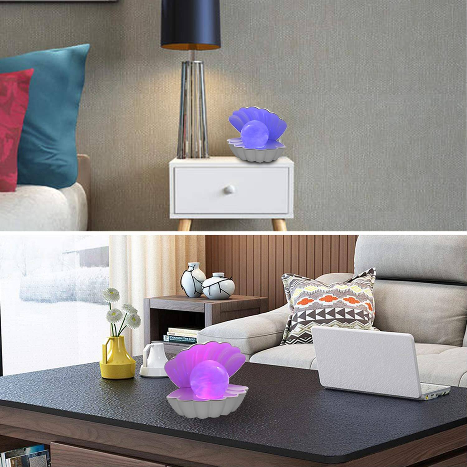 Alt View 2. Paradigms Interiors - Shell Beach Themed Night Light Rgb 8 Colors Changing Mood Lamps Bedside Led Clamshell Portable Lights For Bar - White.