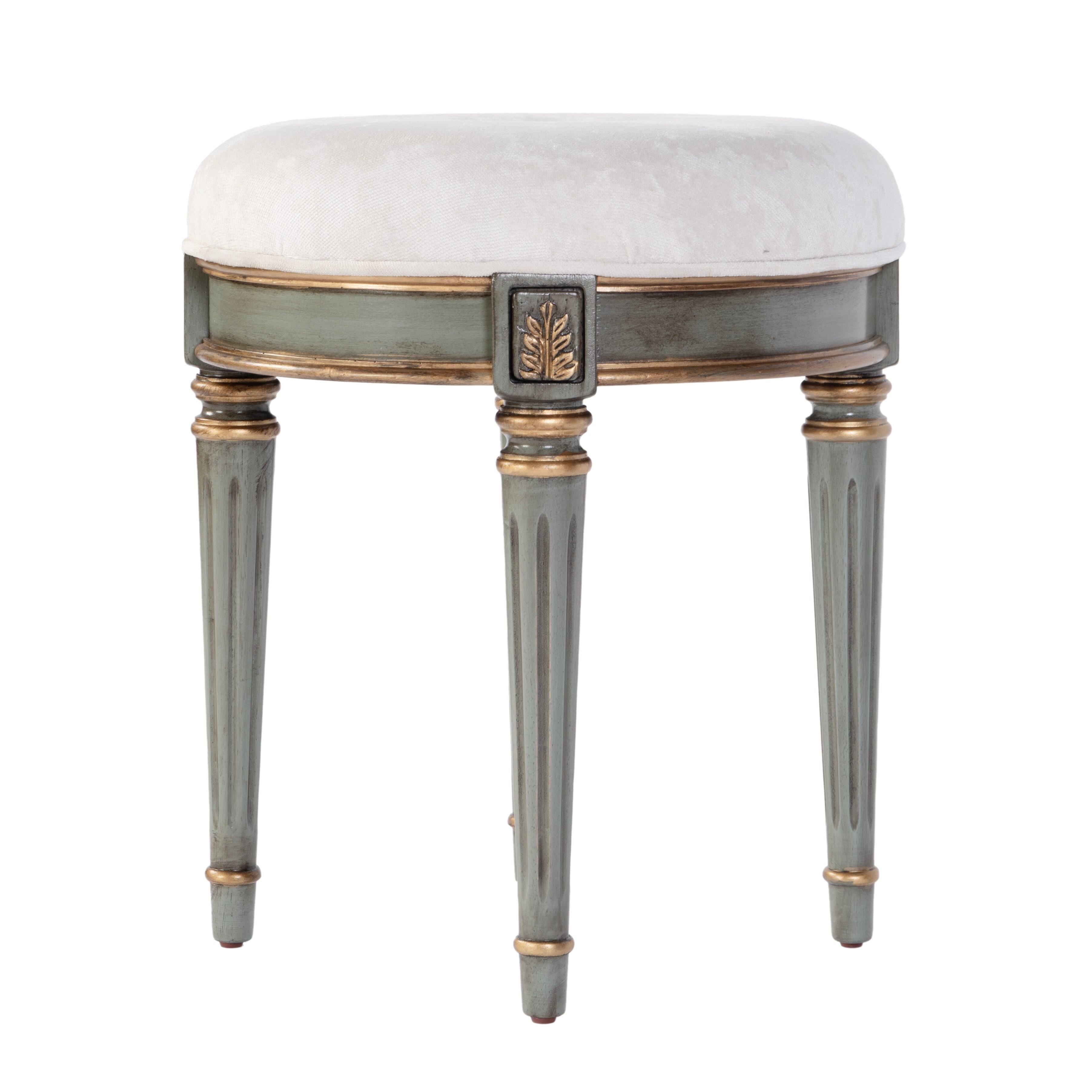 Alt View 5. Butler Specialty - Bernadette 18.5 in. Seat Height Round Upholstered and Wood Traditional Vanity Stool - Green.