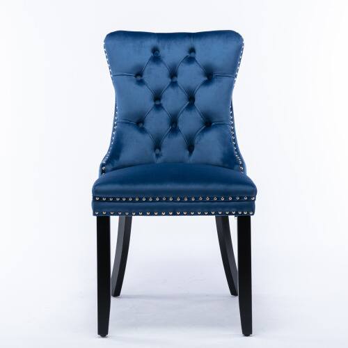 Angle. LUCKY ONE - Assembled Tufted Velvet Dining Chair Set of 2 with Wood Legs Nailhead Trim High Back - Blue.