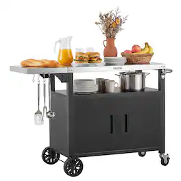 VEVOR - Outdoor Grill Cart with Storage Cabinet, 48.9 Inch Grill Table, Waterproof Kitchen Island with Stainless Steel Top - Black;Silver