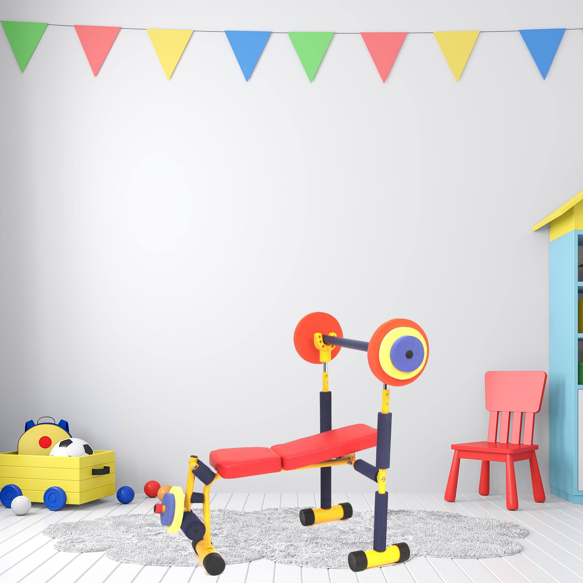 Alt View 3. Fun & Fitness For Kids - Fun & Fitness For Kids Children's Exercise Equipment Weight Lifting Bench Set - Yellow and Red.
