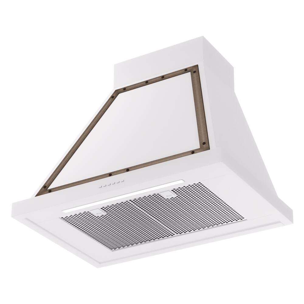 Alt View 2. ILVE - ILVE Nostalgie II Noblesse 30 inch Ducted Wall Mount Range Hood with 600 CFM (White, Burnished Trim) - White.