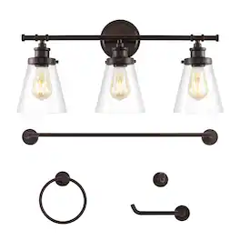 Jonathan Y - Hollis 23.75" 3-Light Traditional Vanity Light with Bathroom Hardware Accessory Set, Oil Rubbed Bronze (5-Piece) - Oil-Rubbed Bronze