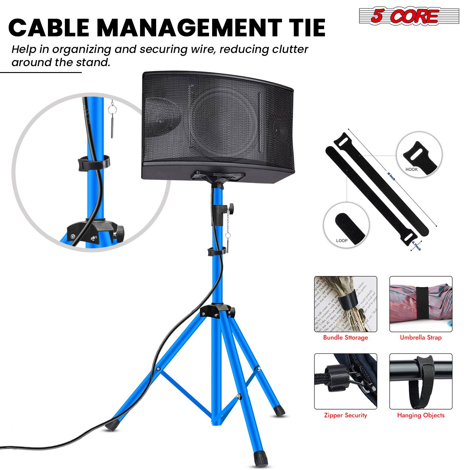 CABLE MANAGEMENT TIE  
Help in organizing and securing wire, reducing clutter around the stand.  

5 CORE  

HOOK LOOP  

Bundle Storage  
Umbrella Strap  
Zipper Security  
Hanging Objects
