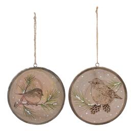 BreeBe - Wood Bird Tree Disc Ornament (Set of 12) - Brown