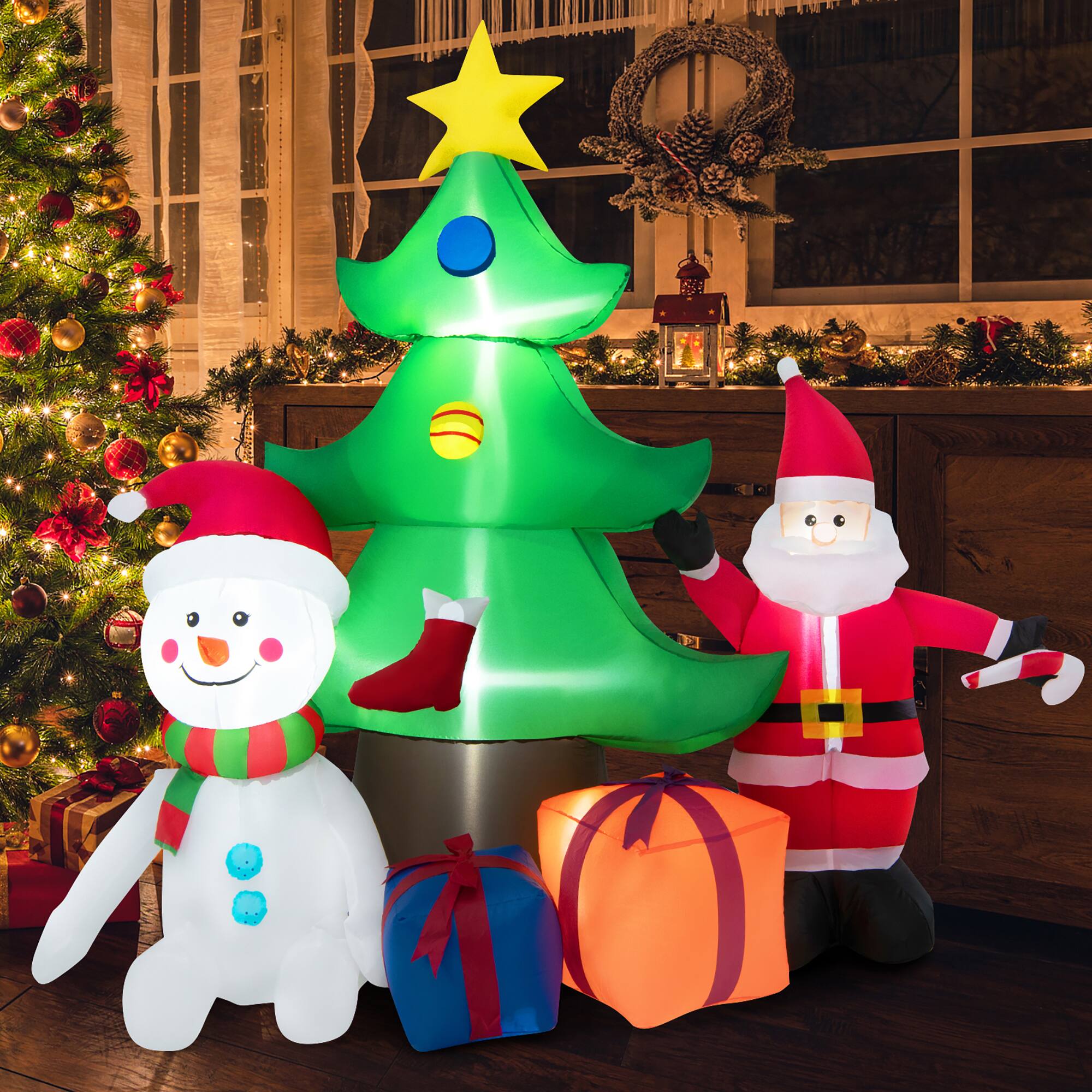 Alt View 3. Costway - 7.2 FT Inflatable Christmas Decoration Lighted Blow up Christmas Tree w/ Santa Claus - Multicolor.