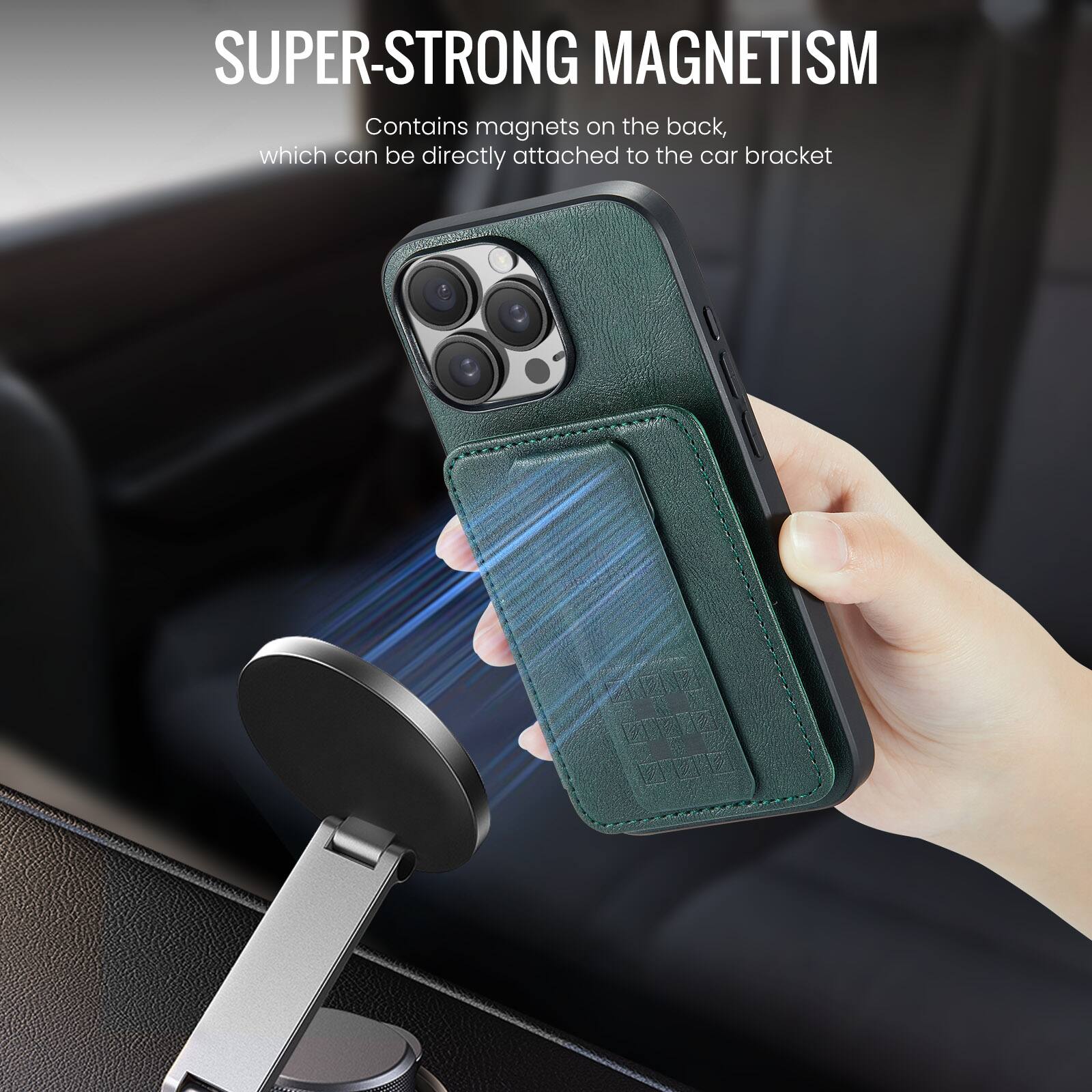 SUPER-STRONG MAGNETISM  
Contains magnets on the back, which can be directly attached to the car bracket