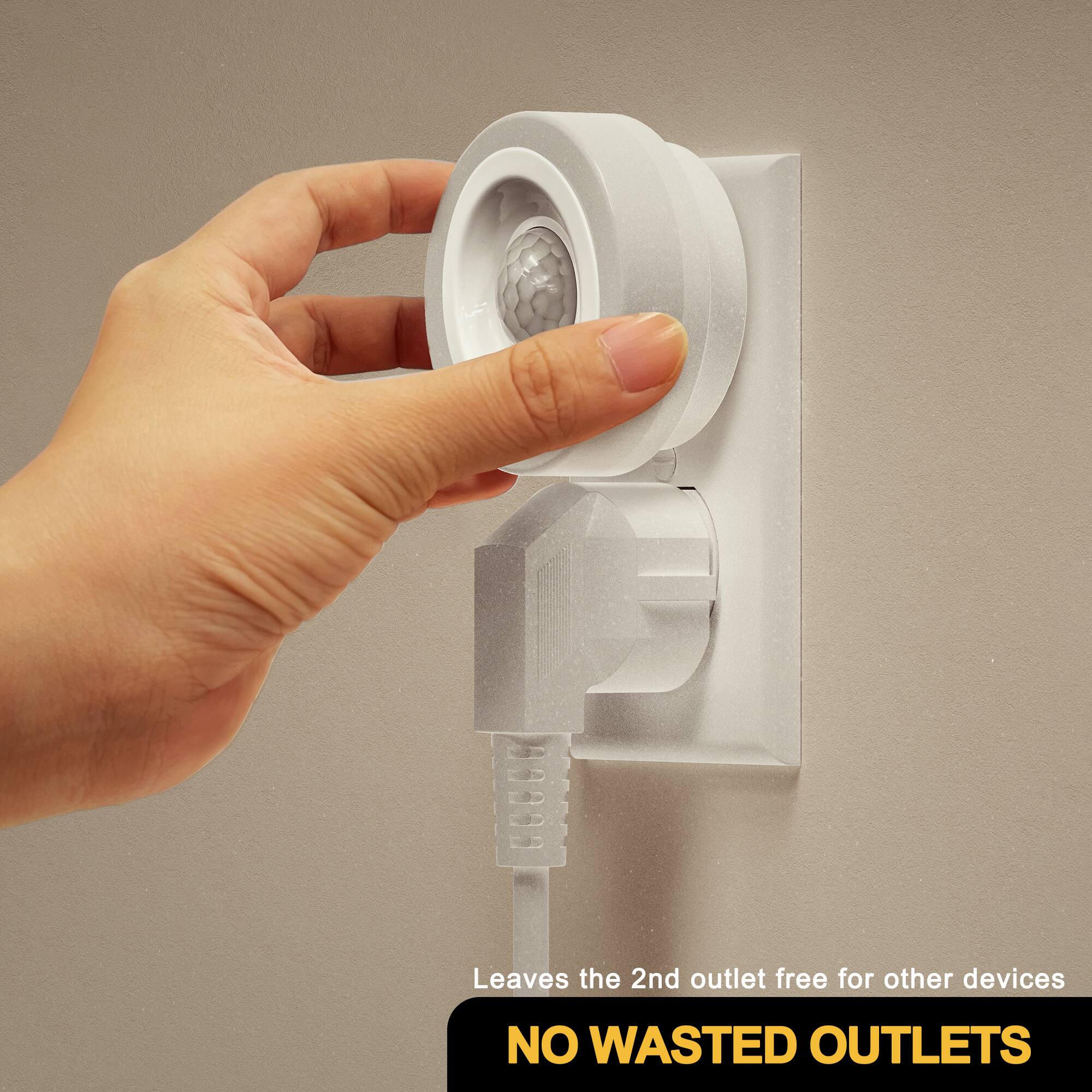 Leaves the 2nd outlet free for other devices  
NO WASTED OUTLETS
