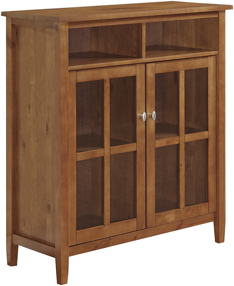 Angle View: Simpli Home - Warm Shaker Wood 2-Door 6-Shelf Media Cabinet - Honey Brown