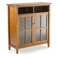 Simpli Home - Warm Shaker Wood 2-Door 6-Shelf Media Cabinet - Honey Brown - Front_Zoom